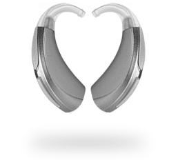 Hearing aids silhouetting a heart