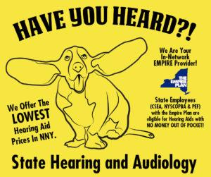 State Hearing and Audiology advertisement freaturinga dog with large ears